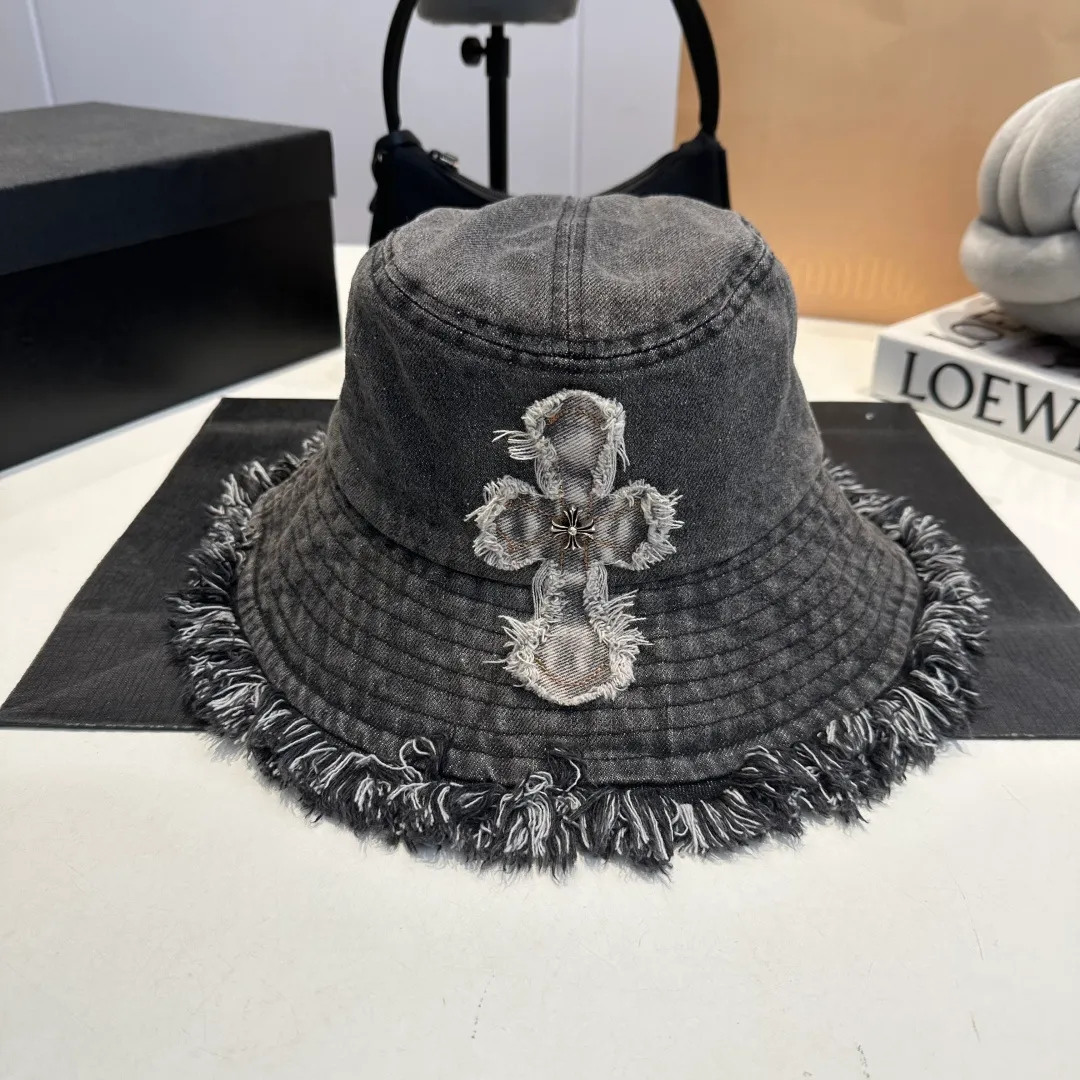 P70 Croxin spring and summer new denim fisherman hat, retro old street style, washed and torn edges, perfect for taking photos👑